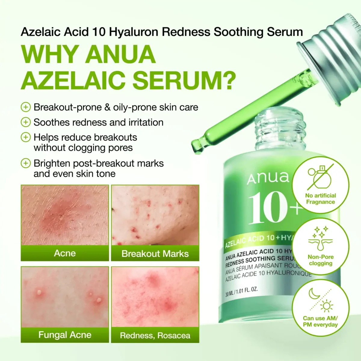ANUA Azelaic Acid 10 Hyaluron Redness Soothing Serum 30 ml