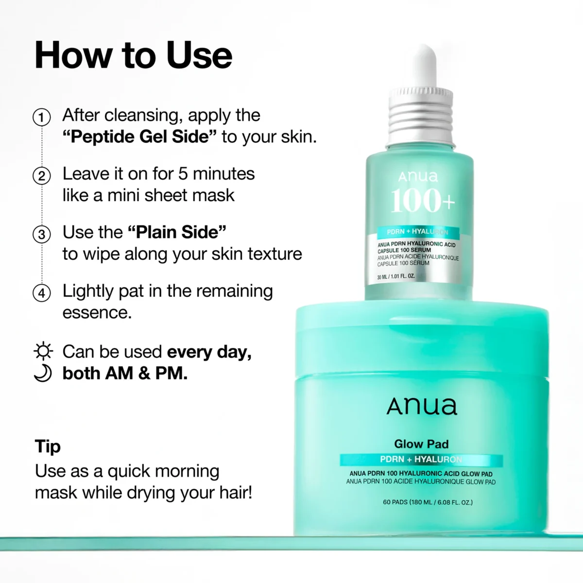 ANUA PDRN 100 Hyaluronic Acid Glow Pad 180 ml / 60 Pads