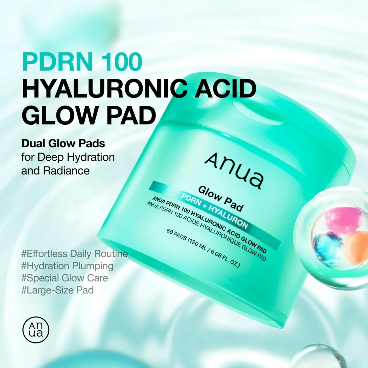 ANUA PDRN 100 Hyaluronic Acid Glow Pad 180 ml / 60 Pads