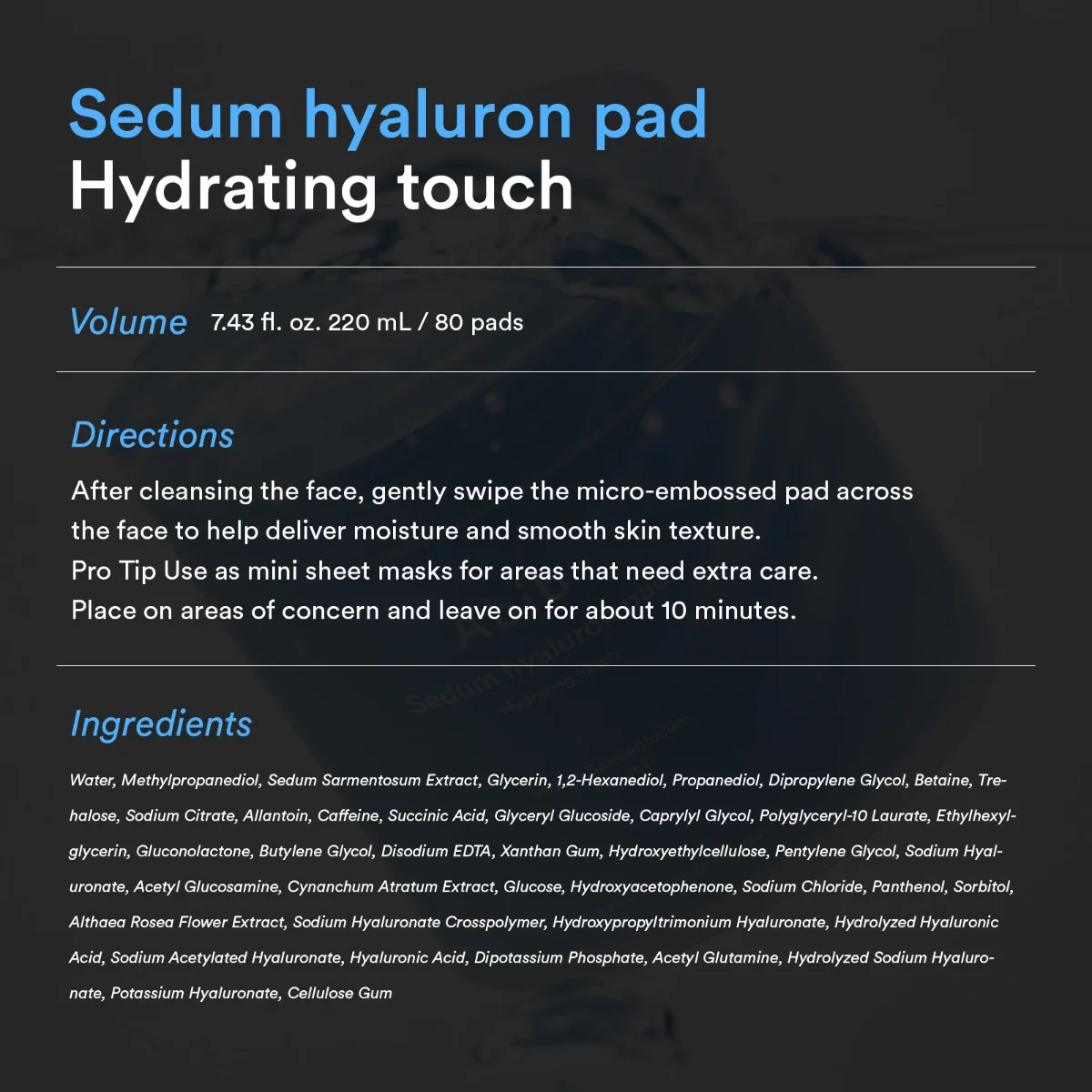 ABIB Sedum Hyaluron Pad Hydrating Touch 220 ml / 80 Pads